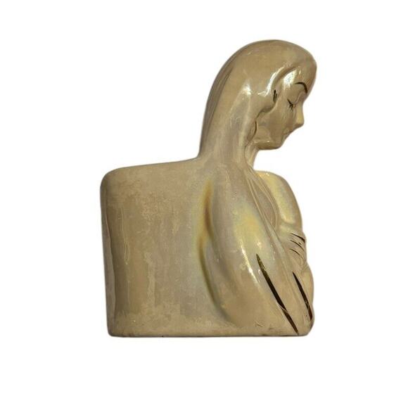 Ceramic Porcelain Madonna Mary VTG Praying Planter Statue Gold Painted READ - Picture 2 of 9